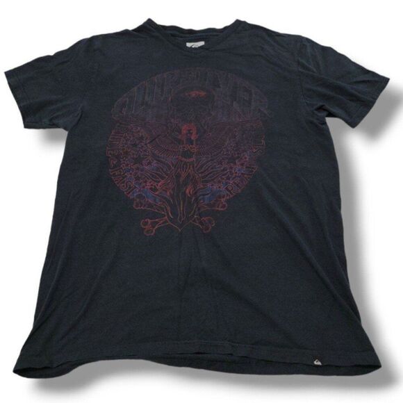 Quiksilver Shirt Size Medium Graphic Tee Skull & Bones Ride Fast Read Slow Faded - Picture 1 of 6